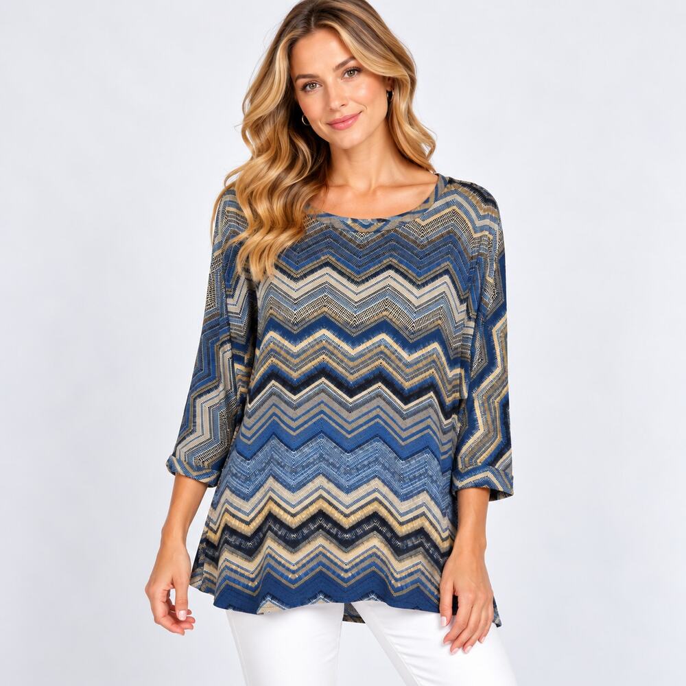 Chico's Blouse Women's Size 2 (L) Multicolor Chevron Slinky Casual Office Boho